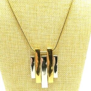 Vintage Avon 1976 Geometric Pendant Necklace Two Tone Gold Silver Signed